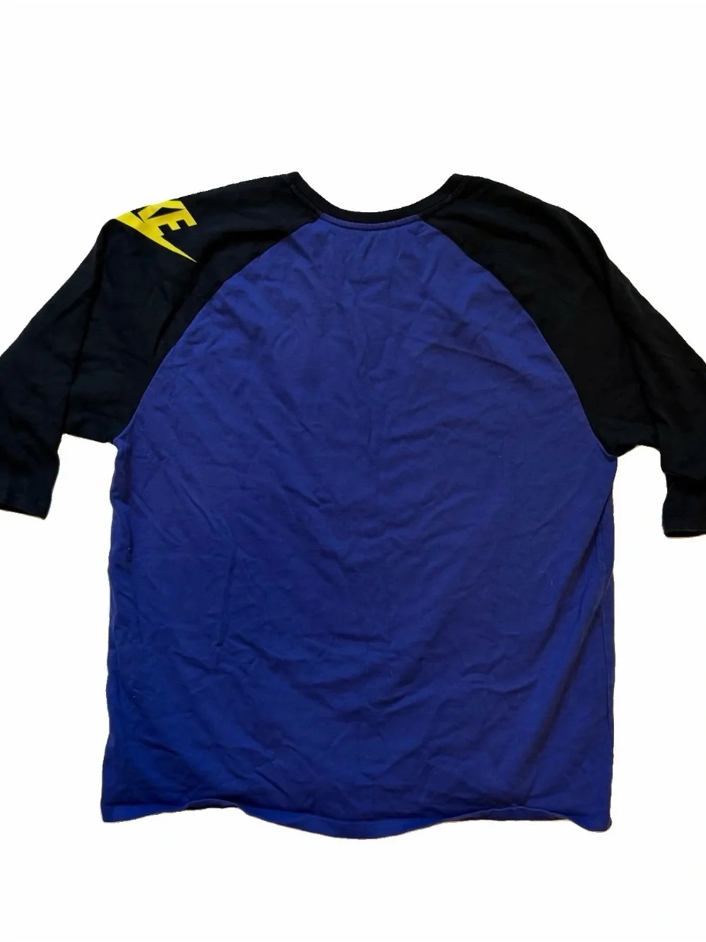 Nike Blue and Black Long Sleeve Raglan Tee with Yellow Logo